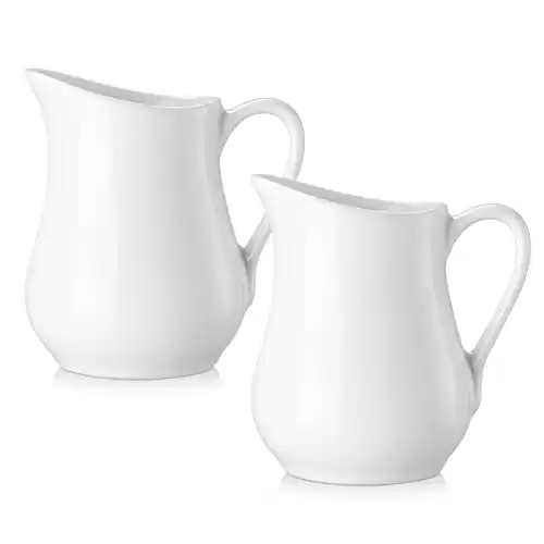 Gurygo 2 Oz (Set/2) Creamer Pitcher with Handle,Small Classic White Fine Porcelain Creamer Pitcher, Small Pitcher for Coffee Milk