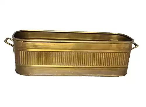 Home Decoration Accessories Brass Window or Mantel Planter Container Rectangular Rib Pattern with Handles Brown(Copper) Fresh or Silk Plants Flowers Indoor. Color Varies in Different Areas.