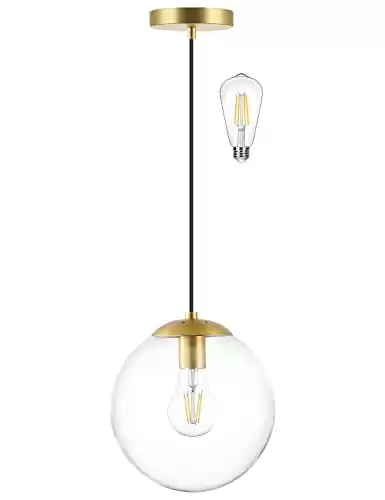 KoKo&Yukina Globe Pendant Lighting for Kitchen Island Mid Century Modern Hanging Light Fixture with Clear Globe Glass Gold Brass Hanging Ceiling Lights for Sink Bathroom Entryway
