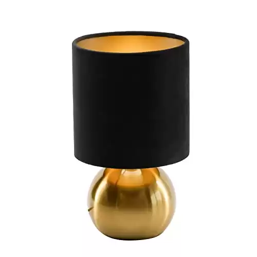 KUNJOULAM Small Bedside Lamp, Mid Century Lamp with Brass Base, Nightstand Table Lamp for Bedroom, Living Room, Bookshelf, Modern Accent Lamp E12 Mini Ambient Table Lights Black Fabric Shade
