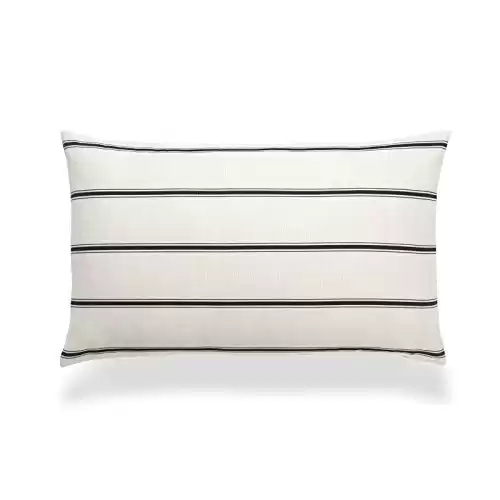 Hofdeco Mid Century Neutral Decorative Lumbar Pillow Cover Only, Black Beige Stripes, 12″x20″