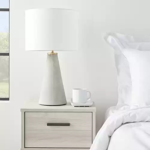 Nourison 22″ Grey Cement Concrete Table Lamp, Modern, Contemporary, Industrial, Transitional Design for Bedroom, Living Room, Home Office, Entryway