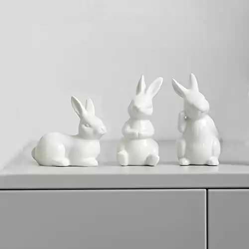 Lifexquisiter 3 PCS Porcelain Bunny Figurines Decor, Cute White Bunny Rabbits Statues Ornaments for Desktop Bookshelf Study Home Office Hotel Decor/Easter Bunny Festival Gifts/Weddings Crafts Gifts