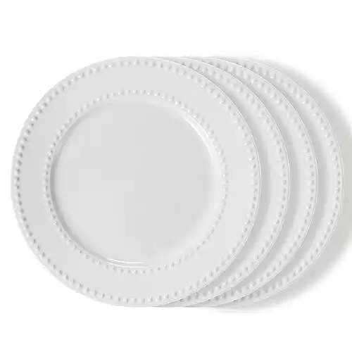 Wareland Embossed Salad Plates Set of 4, 8 inch White Ceramic Dessert Appetizer Plates, Small Dinner Plates, Restaurant Kitchen Dish, Scratch-Resistant, Chip-Resistant, Oven Microwave Dishwasher Safe