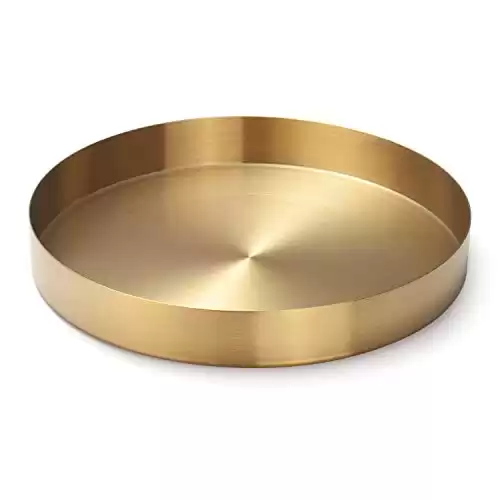 IVAILEX Round Gold Tray Stainless Steel Jewelry, Make up, Candle Plate Decorative Tray (8.6 inches)