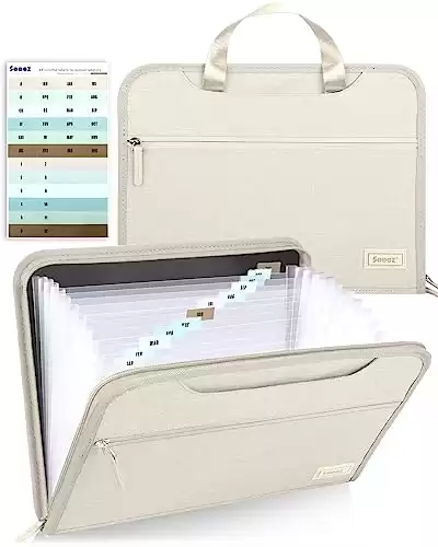 Sooez Super Heavyweight Accordion File Organizer with Handle, 13 Pocket Expanding File Folder, Important Document Organizer with Zipper,Portable Expandable Cloth Accordian Filing Organizer Letter Size