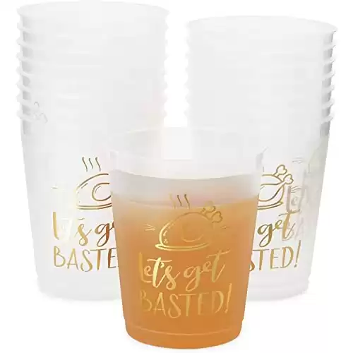 Thanksgiving Plastic Cups, Let s Get Basted Gold Foil Design (Clear, 16 oz, 16 Pack)