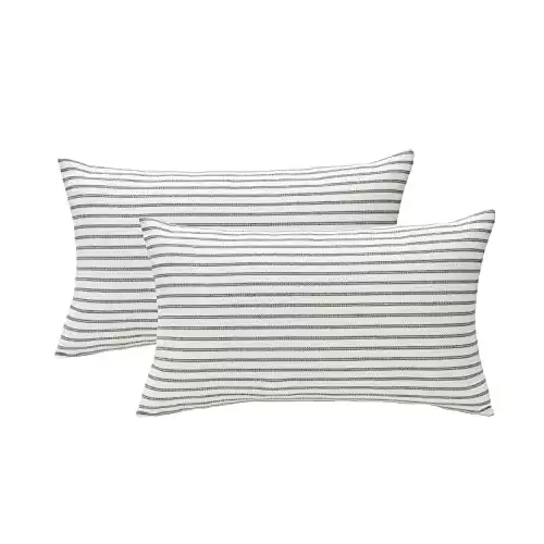 Hckot Grey and Beige Striped Farmhouse Throw Pillow Covers 18 x 18 Inch, Set of 2 Lumbar Decorative Pillow Case for Couch Sofa Cushion Cover Boho Modern Decor