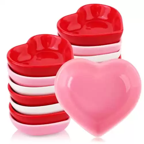 15 Set Heart Shaped Dip Bowls Ceramic Heart Sauce Dishes Multipurpose Porcelain Side Dish Bowl Seasoning Dishes Appetizer Plates for Wedding Anniversary Valentine’s Day Candy Sauce Dipping