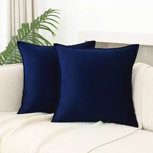 JIAHANNHA Velvet Navy Blue Throw Pillow Covers 18×18 Inches Pack of 2 Soft Decorative Square Cushion Covers for Couch Sofa Bed Livingroom Car,45x45Cm