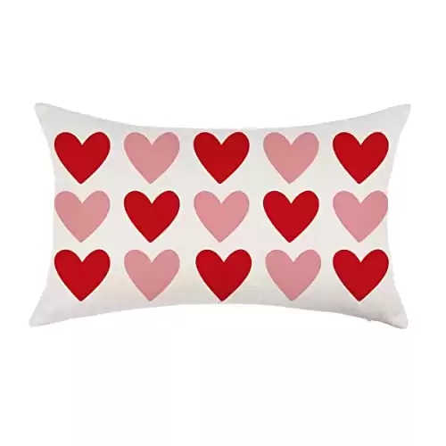 ONWAY Valentine's Day Pillow Cover 12x20 Red Pink Heart Decoration Valentine Lumbar Throw Cushion Case for Bedroom Sofa Couch Home Decor