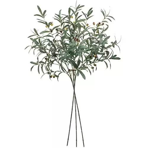 SHACOS 3 PCS Large Artificial Olive Branches for Vases Fake Olive Leaf Stems with Olives 39" Tall Greenery Olive Tree Branch Plant for Home Wedding