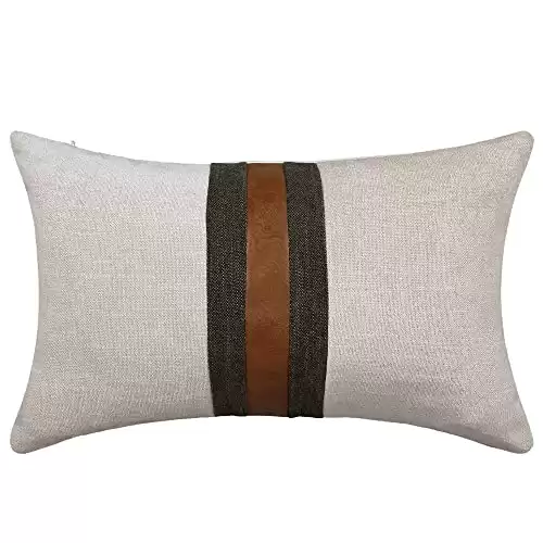 BOYSUM Farmhouse Decorative Outdoor Throw Pillow Covers for Couch Sofa Bed Brown Faux Leather Accent Pillow Cover Modern Decor Pillow Case 12 x 20 Inch (Beige)