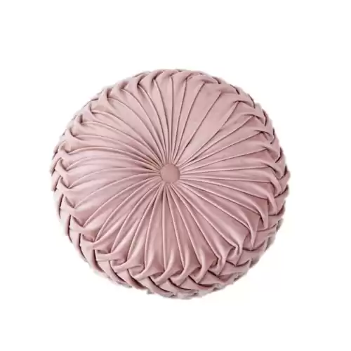 Lavvi Round Velvet Seat Cushion Pleated Pumpkin Floor Throw Pillow 15 x15 Soft Decorative for Bed Sofa Couch Car Seat (Pink), 15x15x4 In