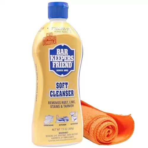 Bar Keepers Friend 13oz Soft Cleanser Bundled Microfiber Towel - Stainless Steel Cleaner for Pots and Pans, Cooktops, Hard Water Stains, Kitchens, Bathrooms & More Applications