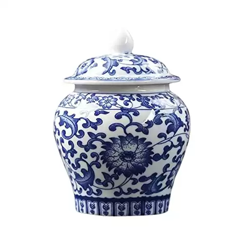 Baoblaze Ceramic Ginger Jar Home Decor Accent Centerpiece Ornament Traditional Collectable Decorative Flower Vase Food Storage Jar for Party Desktop – Blue and White, 9.5×12.2cm