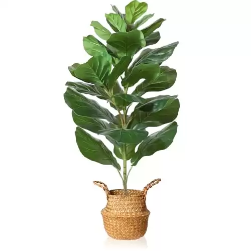 MOSADE Artificial Fiddle Leaf Fig Tree 37" Fake Potted Ficus Lyrata Plant with Handmade Seagrass Basket, Perfect Faux Plants Home Décor for Indoor Outdoor Office Porch Balcony Bedroom Bathroom G...