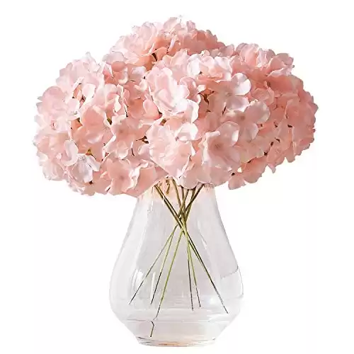 KISLOHUM Artificial Hydrangea Flowers Blush Heads 10 Fake Hydrangea Silk Flowers for Wedding Centerpieces Bouquets DIY Floral Decor Home Decoration with Stems(VASE NOT Included)