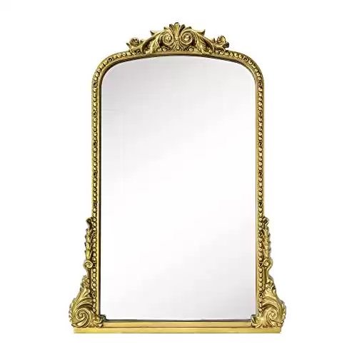 EGHOME Antiqued Gold Ornate Mirror Arched Mantel Mirror Baroque Inspired Ornate Dresser Mirror, 24x35''