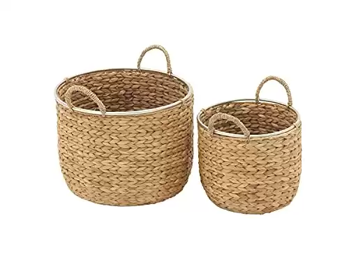 Deco 79 Seagrass Handmade Storage Basket with Handles, Set of 2 12", 16"W, Light Brown