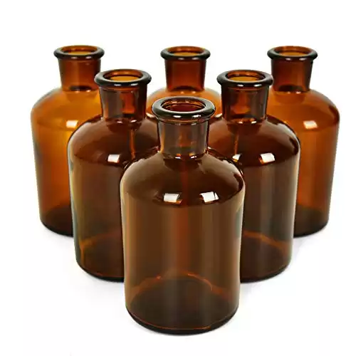Rocinha 6 Pieces Amber Glass Vases Small Glass Bud Vase Apothecary Jars Decorative Amber Bottles Flower Vase for Centerpieces Home Decor Wedding Bridal Shower Arranging Bouquets