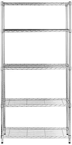 Amazon Basics 5-Shelf Adjustable, Heavy Duty Storage Shelving Unit (350 lbs loading capacity per shelf), Steel Organizer Wire Rack, Chrome Silver, 36 L x 14 W x 72 H