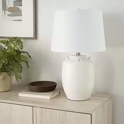 Nourison 24″ White Farmhouse Ceramic Pottery Jug Table Lamp