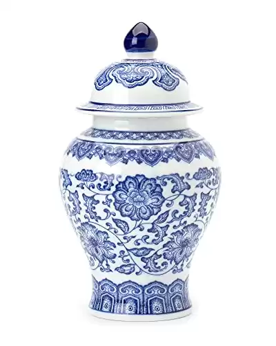GaLouRo Blue and White Ginger Jars for Home Décor,Small Chinoiserie Porcelain, Good Ideal for Room, Office Decoration,9.8″ H