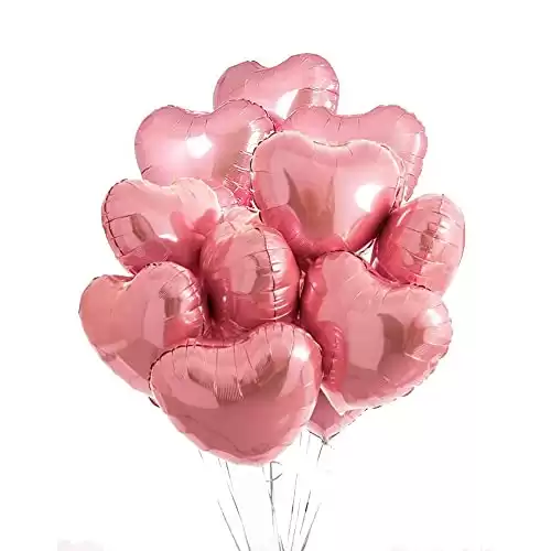 AnnoDeel 20 pcs 18inch Pink Heart Balloons, Heart shaped Balloons Foil Love Balloons for Birthday Valentines’Day Wedding Decoration Party Balloons