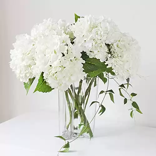 DUYONE 3PCS 21 inch Lifelike Artificial Hydrangea Large Real Touch Flowers Artificial Flowers Dry Flowers Outdoor Wedding Christmas Office Family Party Living Room Table Decoration (White)