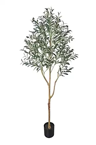 Phimos Artificial Olive Tree Tall Fake Potted Olive Silk Tree with Planter Large Faux Olive Branches and Fruits Artificial Tree for Modern Home Office Living Room Floor Decor Indoor (5.24FT)