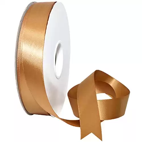 Morex Ribbon 08822/50-693 Double Face Satin Ribbon 7/8″ X 50 YD Pale Gold Ribbon for Gift Wrapping, Birthday Gift Cards, Satin Dress for Women, Silk Ribbons for Crafts, Wedding Gifts for Couple