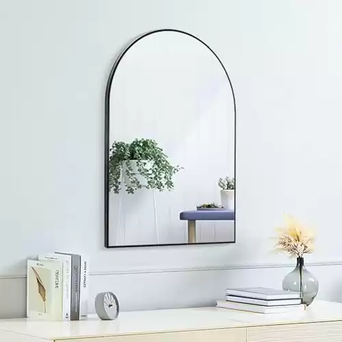SCWF-GZ 24×16 Arch Mirror Rectangle Wall Mounted Metal Frame Mirrors for Entryway Bedroom Bathroom Living Room 16 24 inch Black