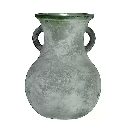 ZHIPINHUI 7.9″ H 2023 Antique Vase, Glass Double Eared Vase,Roman Art Style of The Early Middle Ages Vase,Unique Ancient Marble Texture Art Glass Vase (Green)