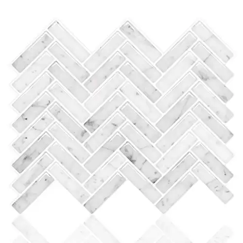 STICKGOO Peel and Stick Tile Backsplash, Sky Marble Herringbone Adhesive Backsplash Tiles, Stick on Tiles for Kitchen & Bathroom (Pack of 10, Thicker Design)