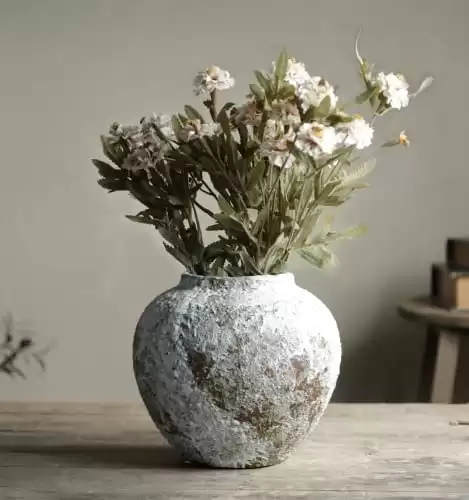 YSNCIDAN Rustic Ceramic Circular Flower Vase, Vintage Floor Tall Vases Farmhouse Decor for Living Room Entryway Table Centerpieces, Kitchen, Wedding Gift