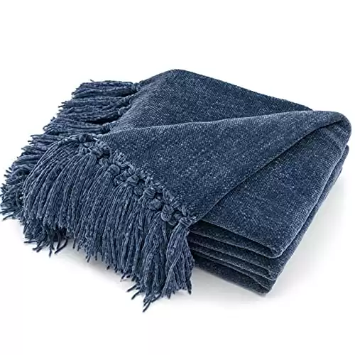 RECYCO Throw Blanket Soft Cozy Chenille Throw Blanket with Fringe Tassel for Couch Sofa Chair Bed Living Room Gift (Blue, 50 x 60 )