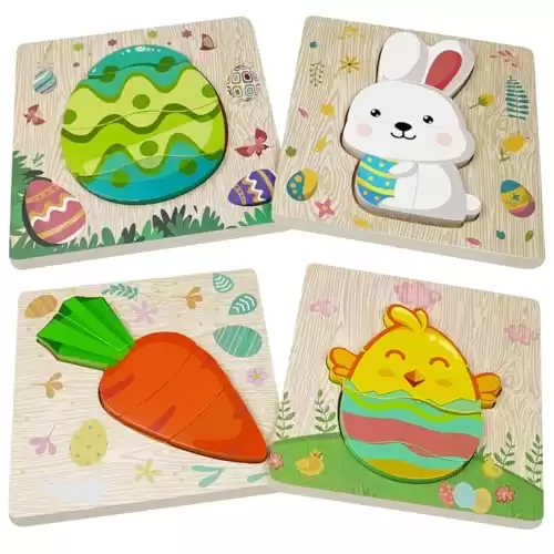 Jofan 4 Pack Easter Wooden Puzzles for Kids Toddlers Easter Toys Easter Basket Stuffers Gifts Party Favors