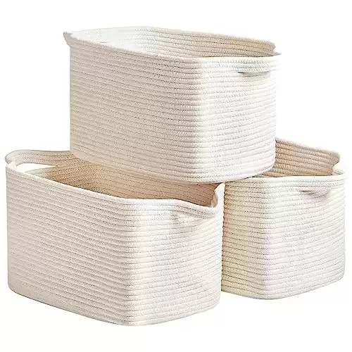 R RUNKA Cotton Rope Storage Basket Set of 3 (15 x10.2 x9.1 ) Rectangle Storage Bins Versatile Toy Storage Organizer Perfect for Kids, Dog Toys, Books, Shelves...