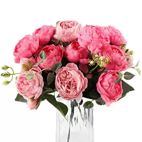 DEEMEI Artificial Peony Flower Silk Peonies Bouquet 4 Bundles Fake Flowers Bulk for Home Wedding Party Decor (Rose Red+Pink)
