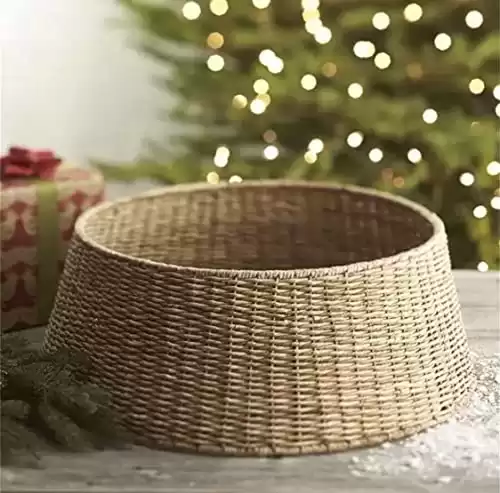 Farmhouse Christmas Tree Collar – Rustic Holiday Decoration – Natural Woven – Base Cover for Christmas Tree – Tree Skirt – Tree Ring