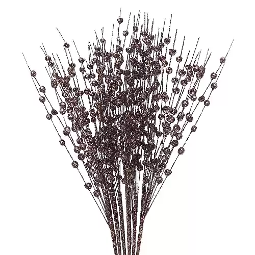 Felice Arts 6 Pack Brown Artificial Glitter Berry Stems 15.7″ Fake Decorative Glitter Picks for Thanksgiving Day Christmas Tree Vase DIY Wreath Crafts Decor