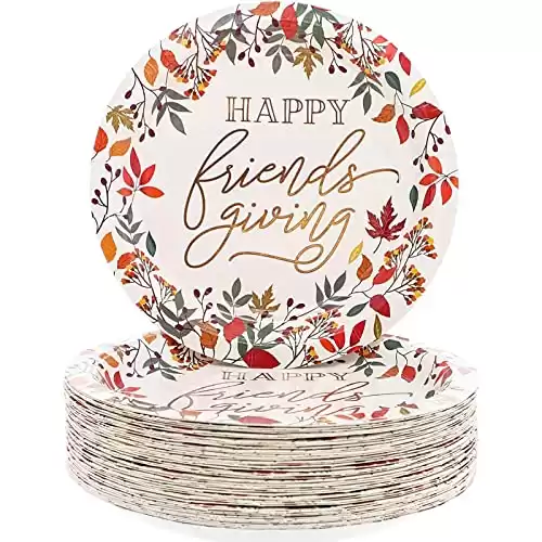 Sparkle and Bash 48 Pack Friendsgiving Paper Plates with Fall Leaves for Appetizers, Dessert, Rose Gold Foil (7 In)