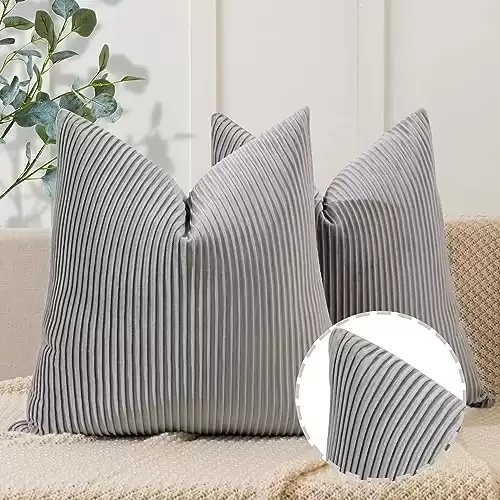 YCOLL Dark Gray Pillow Covers 22x22 Set of 2 Velvet Striped Pattern - Soft Throw Pillows for Home Decor, Luxury Decorative Pillow Covers for Sofa, Bed