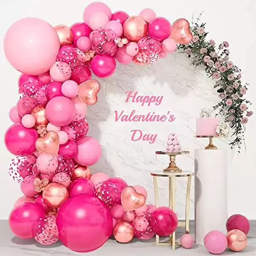 Amandir 162Pcs Pink Balloon Garland Arch Kit Hot Pink Rose Gold Confetti Metallic Heart Balloons for Valentines Day Princess Party Decorations Girl Birthday Bridal Shower Wedding Supplies