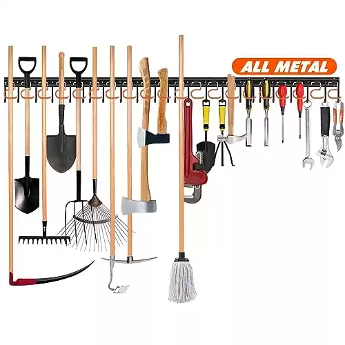 TVKB 68 All Metal Garden Tool Organizer Adjustable Garage Tool Organizer Wall Mount Garage Organizers and Storage with Heavy Duty Hooks Tool Hangers for Garage Wall, Shed, Garden