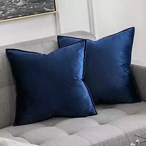 MIULEE Pack of 2 Navy Blue Decorative Velvet Throw Pillow Cover Soft Pillow Cover Soild Square Cushion Case for Sofa Bedroom Car 18x 18 Inch 45x 45cm
