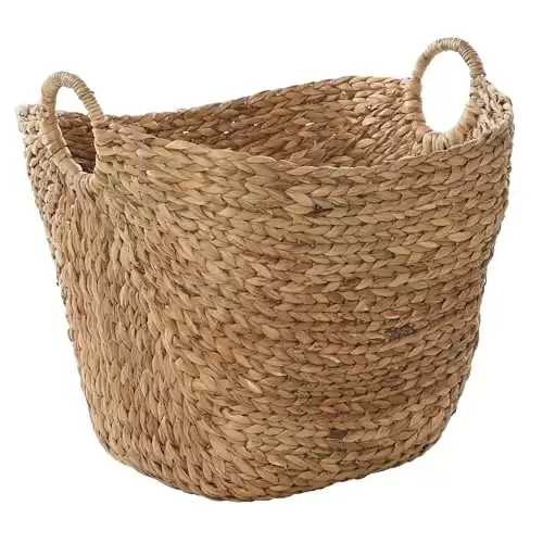 Deco 79 Seagrass Handmade Large Woven Storage Basket with Ring Handles, 20 x 18 x 19 , Brown