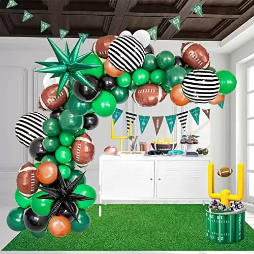 Football Balloon garland arch kit Dark green Brown black balloon large mylar starburst for sport theme super bowl touch down birthday decorations