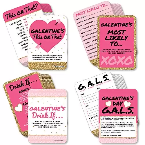 Big Dot of Happiness Be My Galentine - 4 Galentine’s & Valentine’s Day Party Games - 10 Cards Each - This or That, Most Likely to, Drink If, Gals - Gamerific Bundle